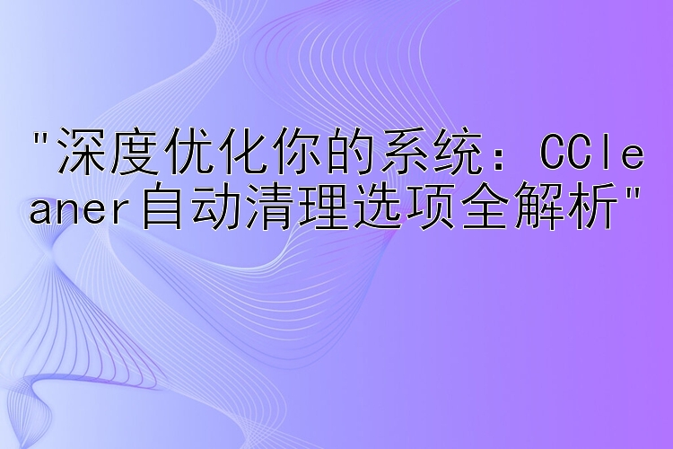 深度优化你的系统：CCleaner自动清理选项全解析